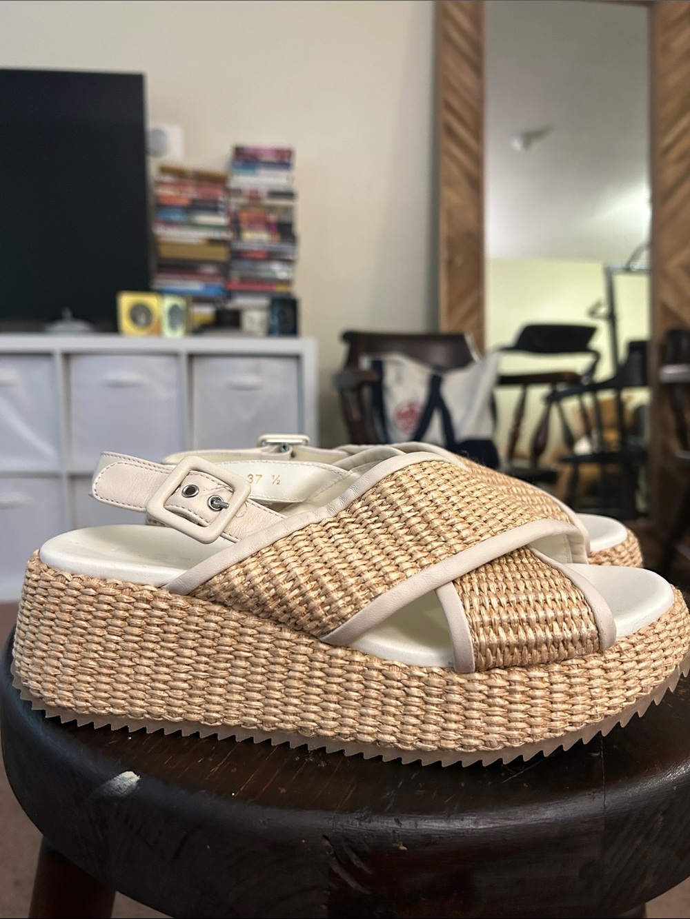 M. Gemi Beige Woven Platform Sandals